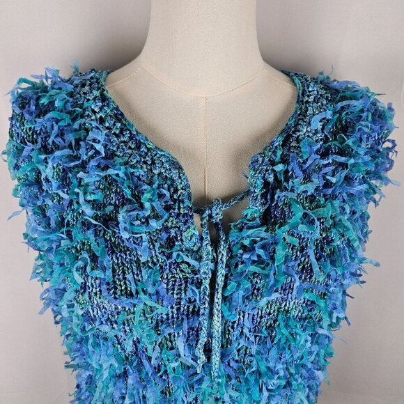 Handmade Knit Sweater Tank Top Sz Large All Over Fringe Hippie Boho Unique - Picture 3 of 9
